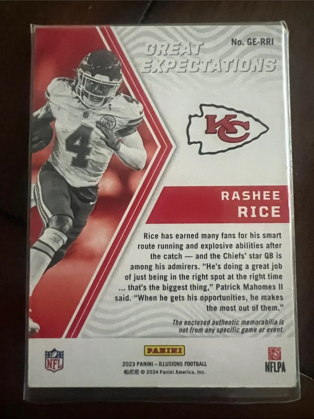 Rashee Rice KC Chiefs-Great expectations- Jersey Patch-Rookie Card-Rare Parrelel